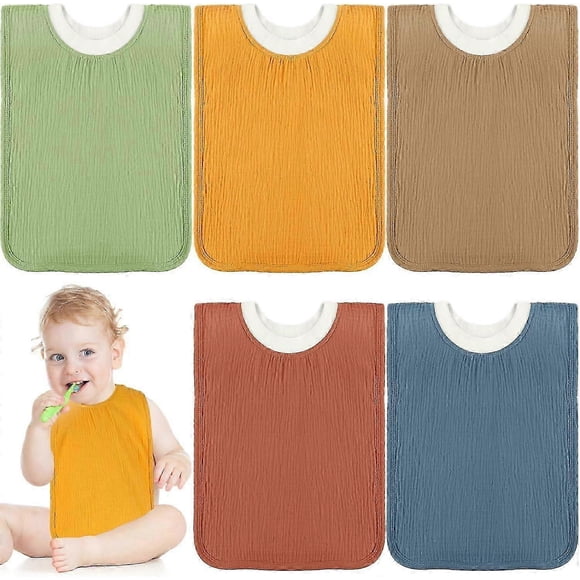 5 Pcs Large Muslin Pullover Baby Bibs Full Coverage Toddler Slip on Absorbent Bib Waterproof Toddler Towel Bibs Colorful Drooling Towel for Feeding an