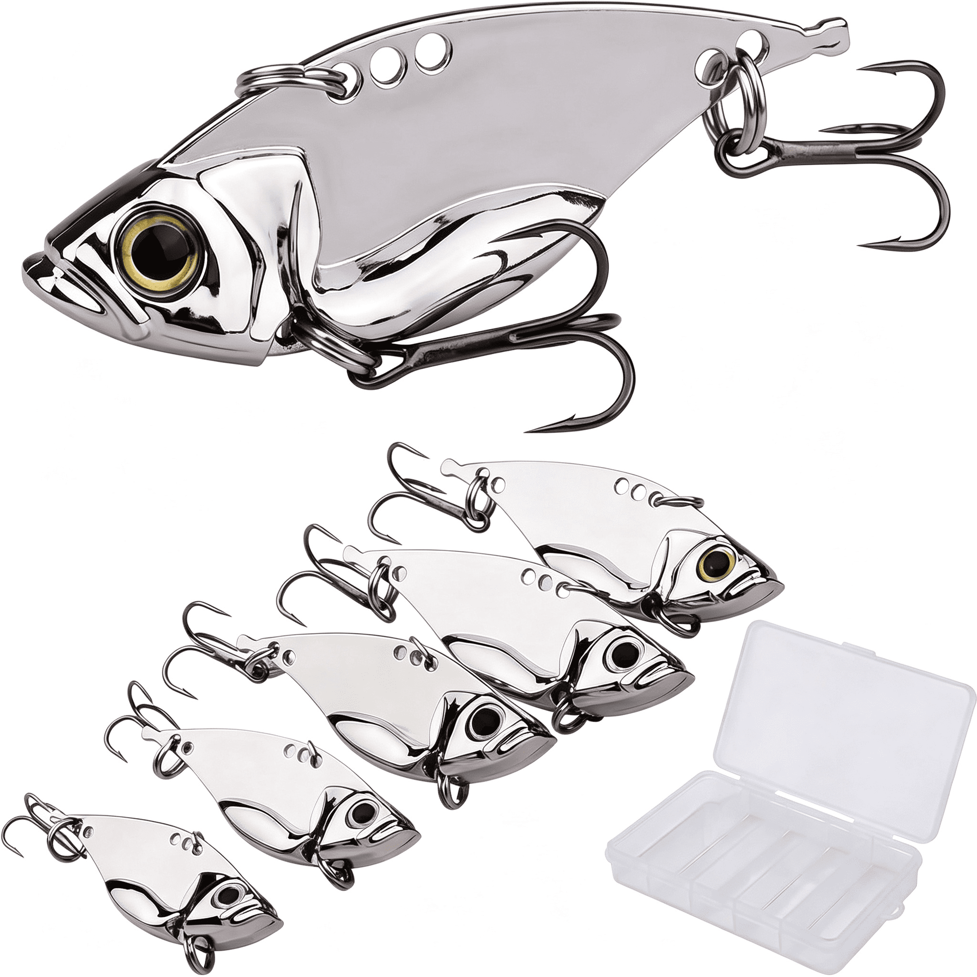 BESTSKY 5Pcs Metal Fishing Spoons Blade Baits Vib Lures Hard Fishing Lures for Bass Walleye Pike Crappie Freshwater&Saltwater Fishing(Includes a Convenient Storage Box)