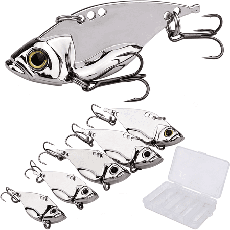 BESTSKY 5Pcs Metal Fishing Spoons Blade Baits Vib Lures Hard Fishing Lures for Bass Walleye Pike Crappie Freshwater&Saltwater Fishing(Includes a Convenient Storage Box)