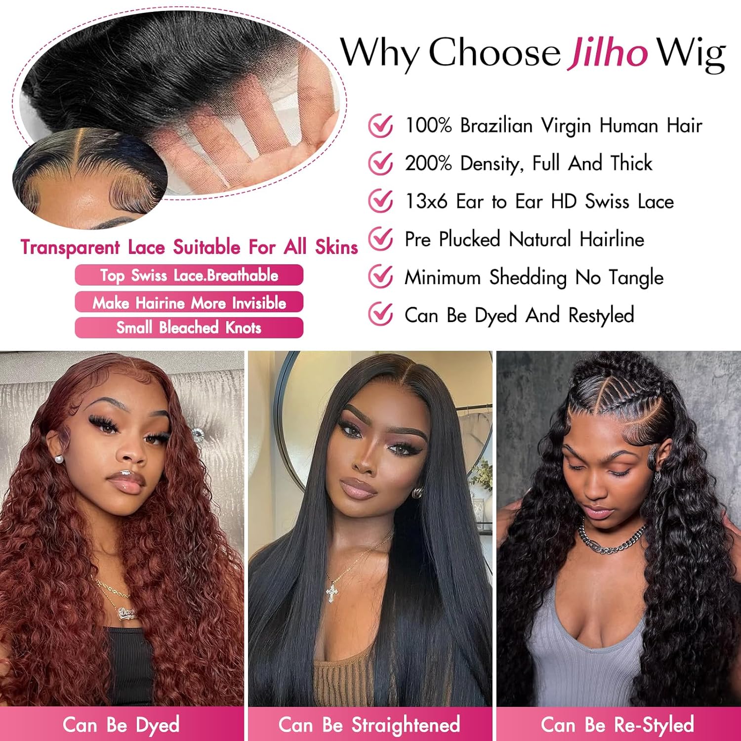 Spou 13x6 Water Wave Lace Front Wigs Human Hair Pre Plucked HD Transparent,200% Density Lace Frontal Wigs Human Hair Wigs for Women