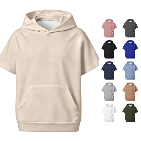 XAOFW Boys Hoodies Short Sleeve Solid Color Hooded Sweatshirts Toddler Kids Comfortable Fall Winter Pullover
