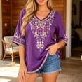 thumbnail image 2 of DHFJKG Bohemain T Shirt Women Ethnic Style Printed V Neck Half Sleeve Graphic Tee Fashion Summer Vacation Clothes Comfy Tops, 2 of 5