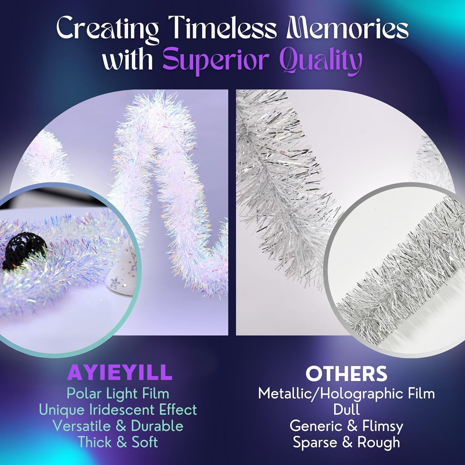 Ayieyill 33ft Tinsel Garland, Iridescent photo 6