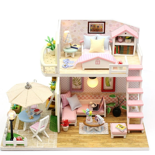 Kits de casa de muñecas de bricolaje con accesorios Muebles Casa en miniatura Decoraciones Papel Genérico Cabaña de bricolaje