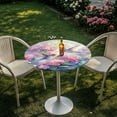 thumbnail image 3 of SEANATIVE 24 Inch Round Cocktail Tablecloth Set of 4 Washable Fitted Cocktail Table Cloth Stretch Table Top Covers with Elastic Edge for Indoor Outdoor, Hummingbird Hydrangea Flower Pink, 3 of 7