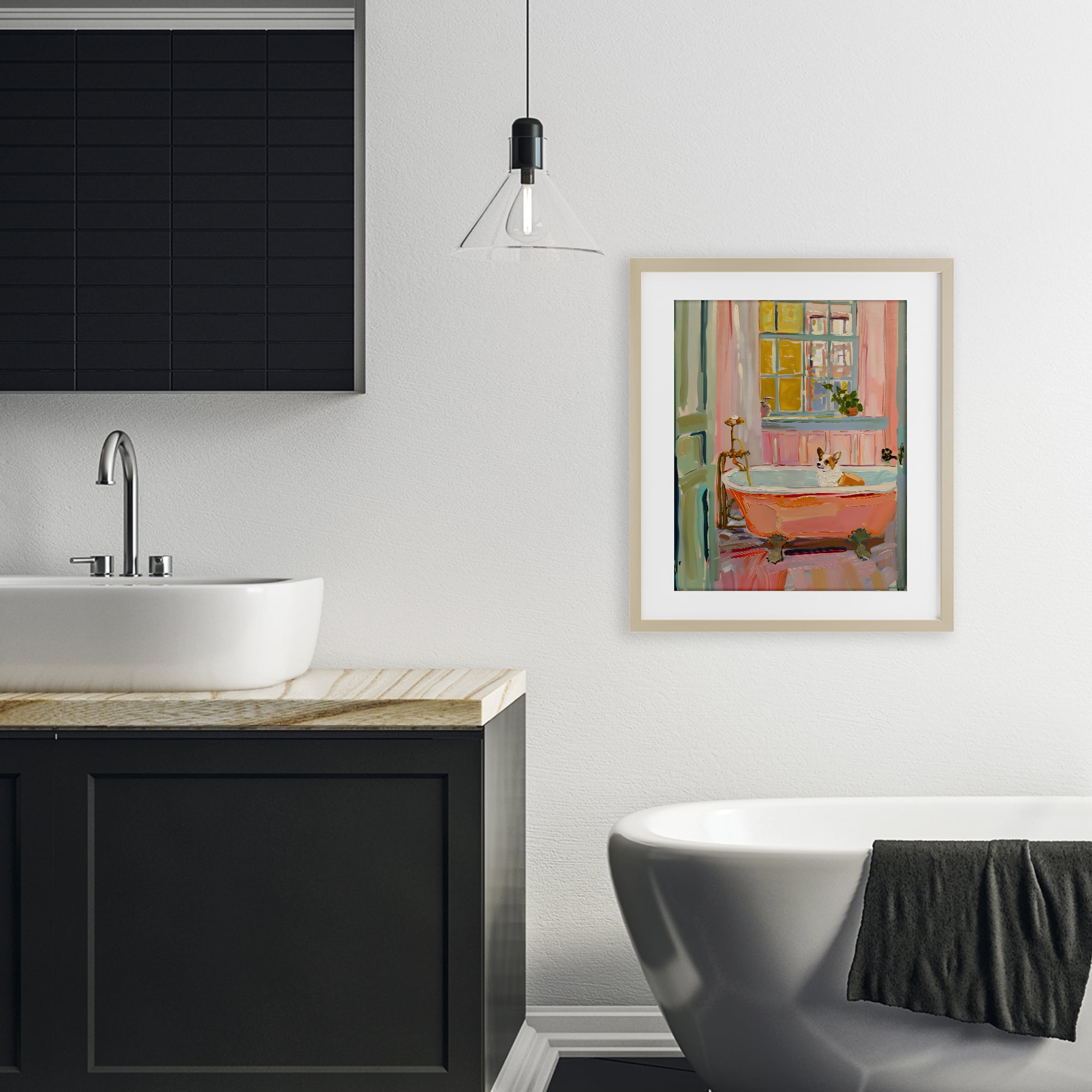 Stupell Industries Corgi in Bathtub Birch Framed Print Under Glass, design by The Prints Vibe