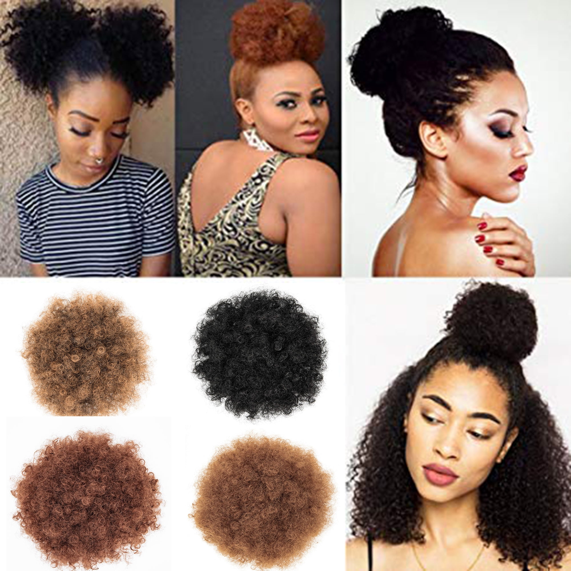 SAYFUT Short Afro KiSAYFUTy Curly Puff Ponytail Synthetic Hair Extensions  Fluffy Synthetic Drawstring Hair Bun Messy Updo Hairpiece for Women 1piece  