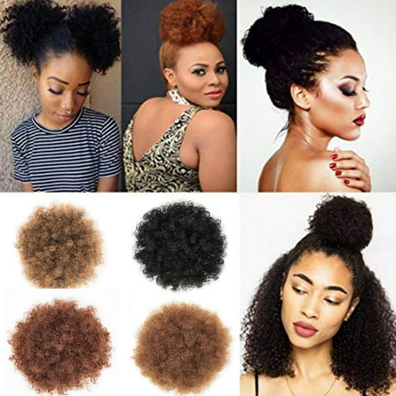 SAYFUT Short Afro KiSAYFUTy Curly Puff Ponytail Synthetic Hair Extensions Fluffy Synthetic Drawstring Hair Bun Messy Updo Hairpiece for Women 1piece