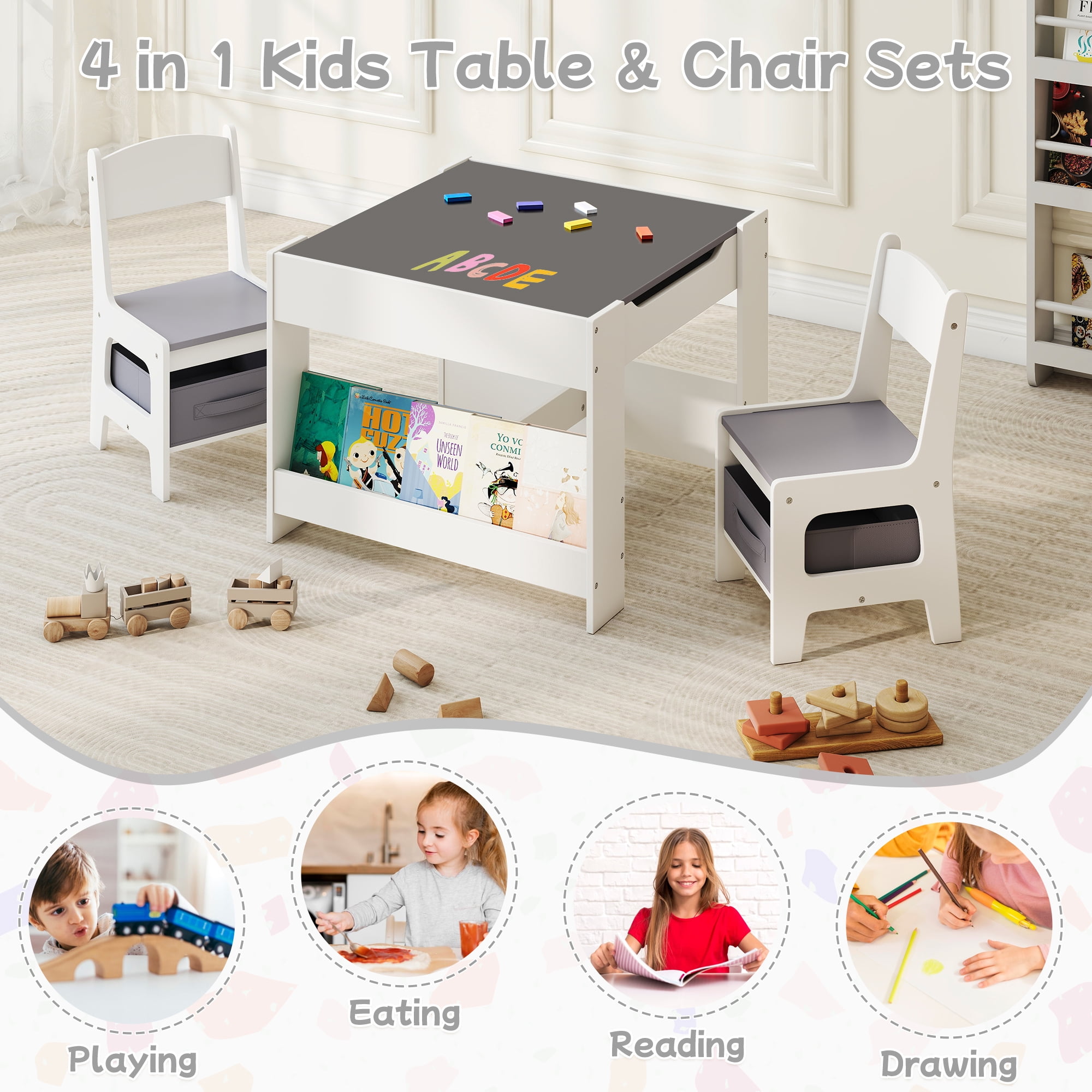 Kids Table and Chair Set, 3 in 1 Wooden Activity Table with Detachable Tabletop, Toddler Table and Chair Set with Storage Drawer, Kids Play Table for Children Art, Craft, Eating, Learning