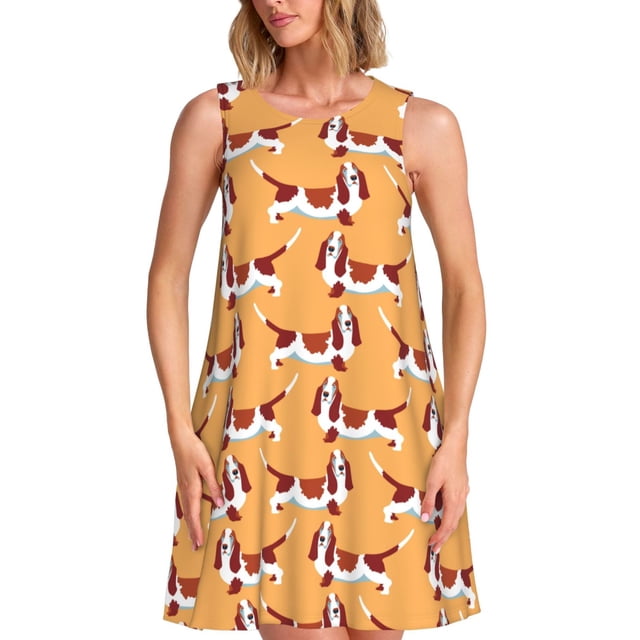 Xecao Teckel Chiot pour Robes d'Été pour Femmes Robes Décontractées de Plage Sans Manches T-Shirt Robe Évasée avec Poches