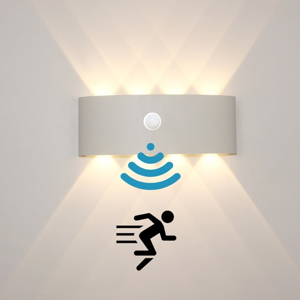 Lámpara LED luminosa arriba y abajo para exteriores, impermeable, decoración de fondo, lámpara de pared con detección de movimiento humano infrarrojo de aluminio