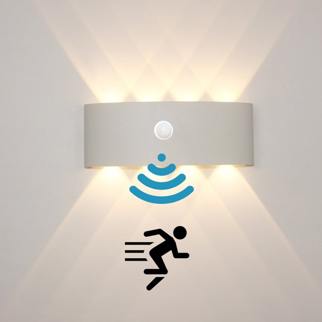 Lámpara LED luminosa arriba y abajo para exteriores, impermeable, decoración de fondo, lámpara de pared con detección de movimiento humano infrarrojo de aluminio