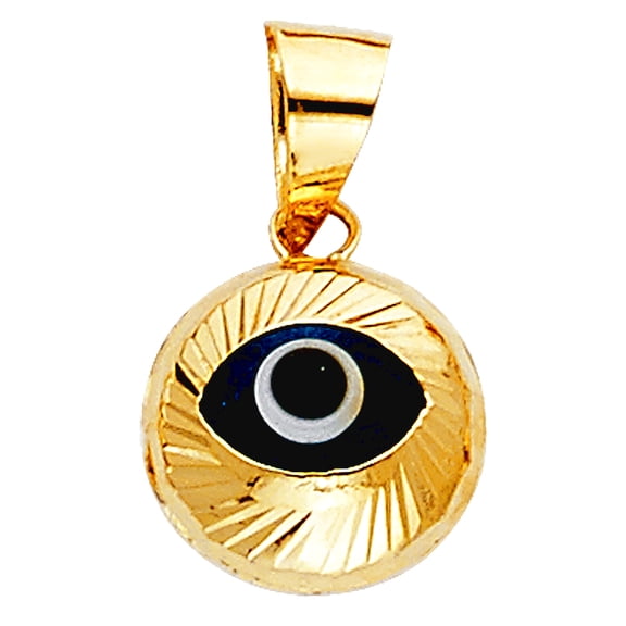 14k Yellow Gold Evil Eye Pendant Necklace 10x11mm Pendant for Women - .8 Grams