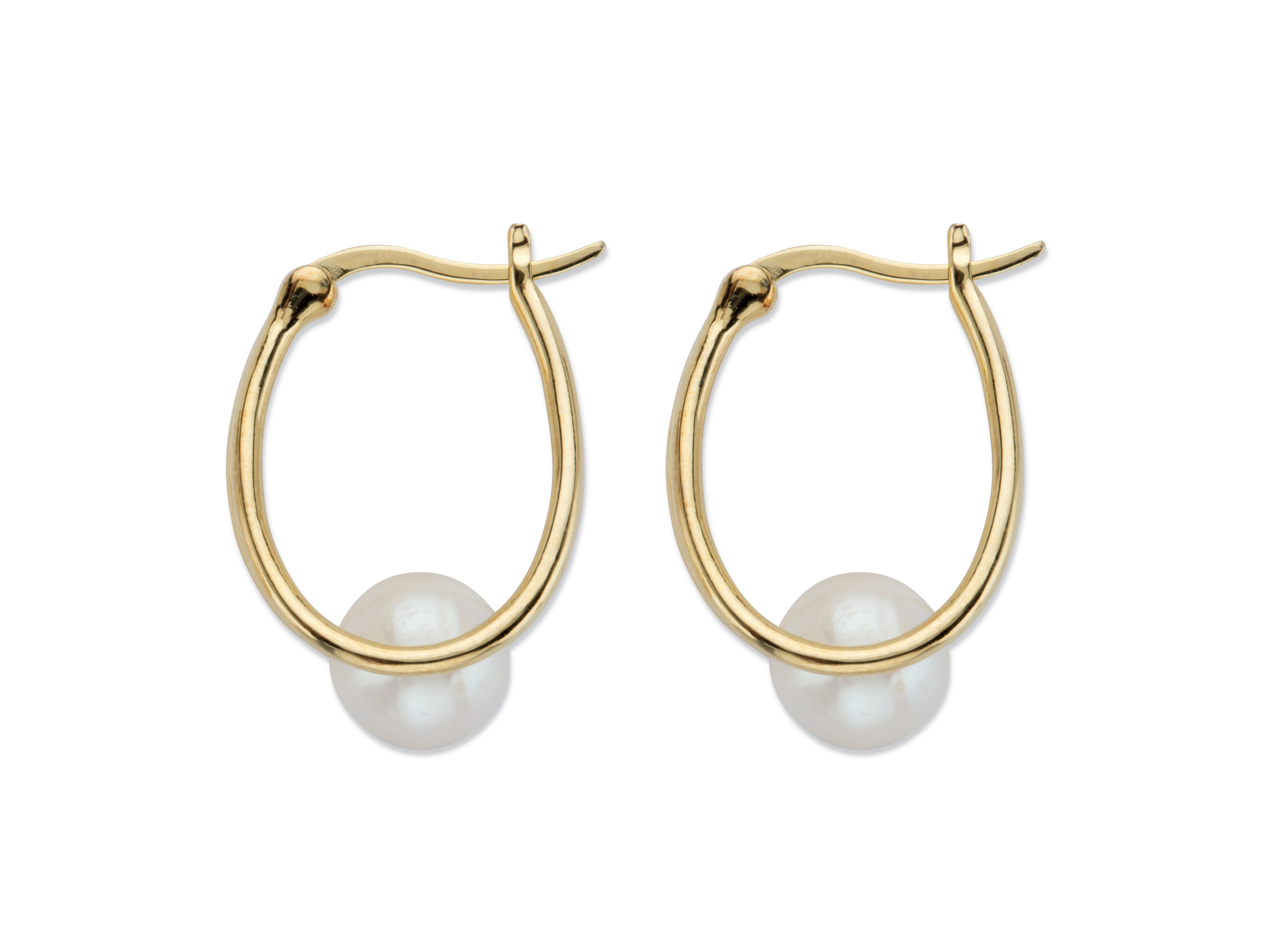 PalmBeach Jewelry Genuine Cultured Freshwater Pearl Double Hoop Earrings in 14k Gold-plated Sterling Silver