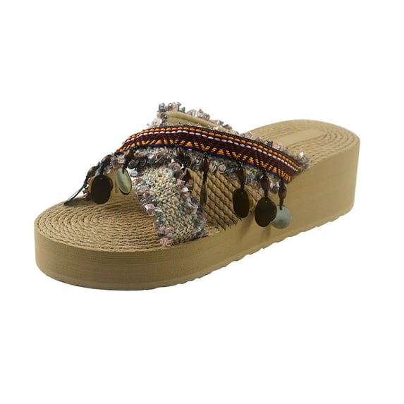 OAVQHLG3B Women's Boho Platform Sandals Slippers Shoes Comfy Sandals Casual Comfortable Beach Sandals