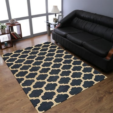 Rugsotic Carpets Hand Tufted Wool Eco-Friendly Area Rugs - 5'x8', Rectangle, Blue White, Modern Contemporary Design, High Pile Handmade Anti Skid Rugs for Living Room, Bed Room (K05101)