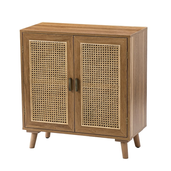 28" Storage Sideboard Cabinet, Tina's Home 2 Rattan Doors Wooden Buffet Adjustable Shelves Bedroom