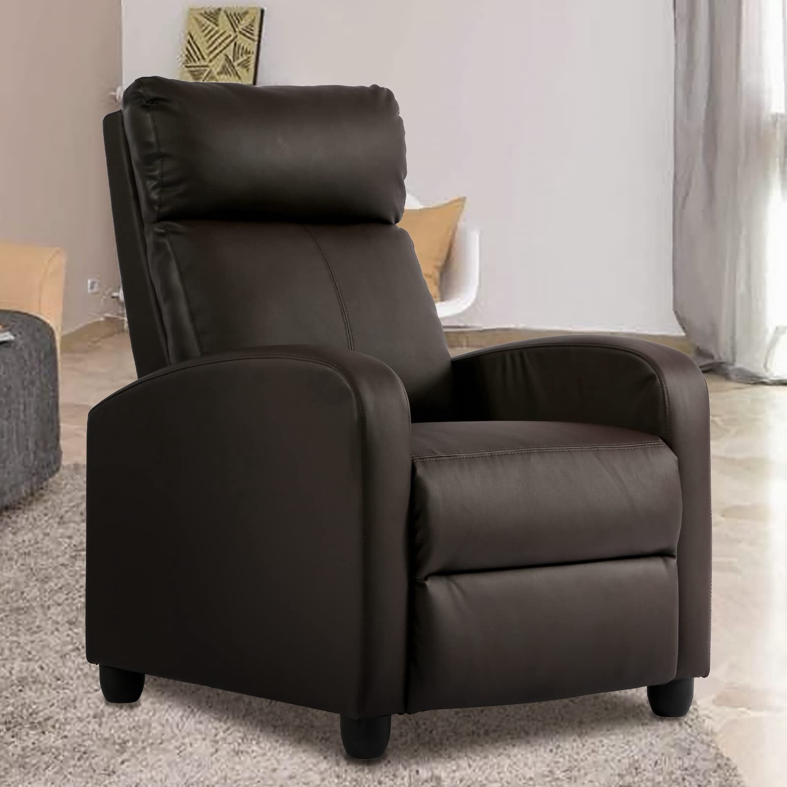 YRLLENSDAN Leather Recliner Chairs for Adults, Manual Push Back Recliner Chair, Massage Recliner Chair for Living Room, Single Sofa Chair Reclinable, Relaxing Home Theater Seating, Brown
