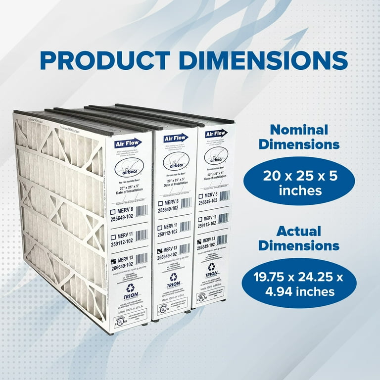 Trion Air Bear 20x25x5 Inch MERV 13 Air Purifier Filter, White (3