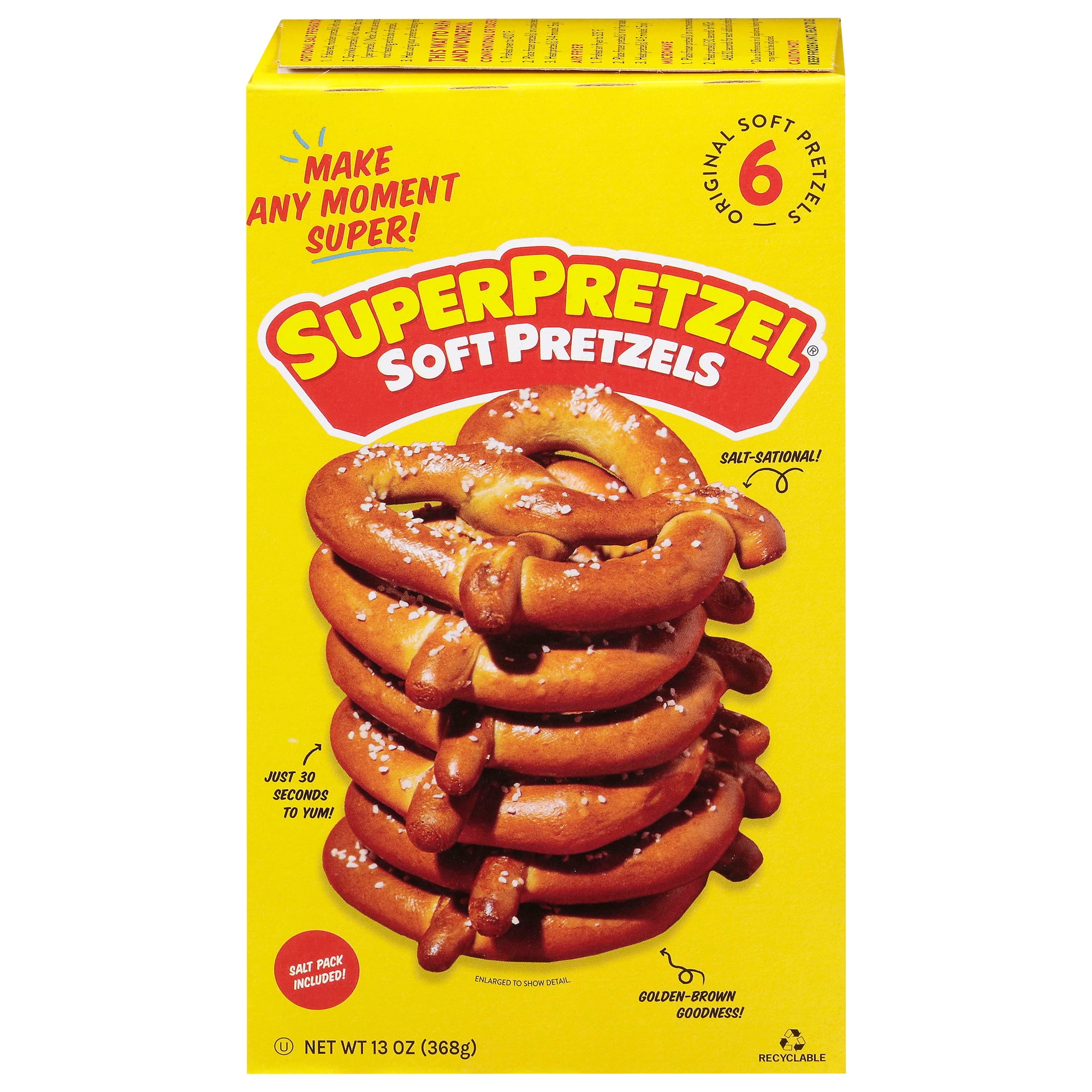 SUPERPRETZEL Original Soft Pretzels, 13 oz, 6 Count (Frozen)