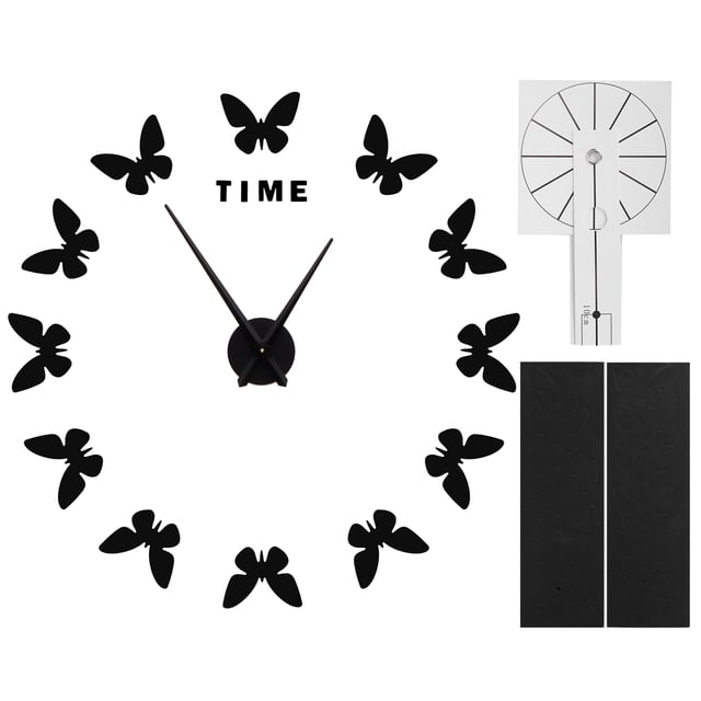 Reloj adhesivo de pared grande con forma de mariposa, innovación DIY, arte moderno, decoración para sala de estar, negro