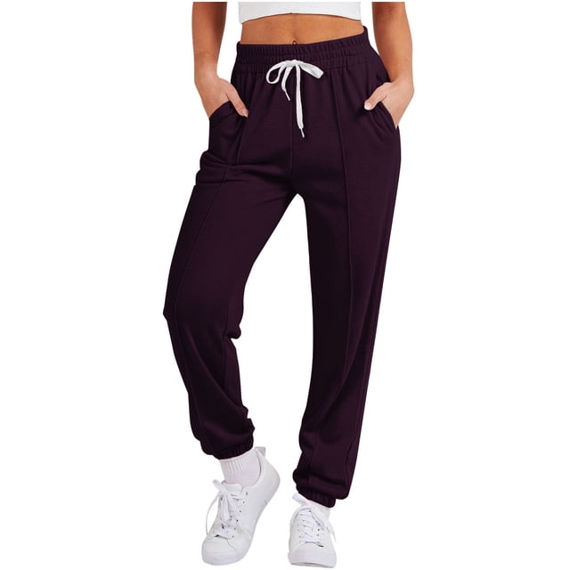 AherBiu Sweatpants for Women Wide Leg Elastic Waist Drawstring Joggers Fleece Lined Workout Athletic Pants