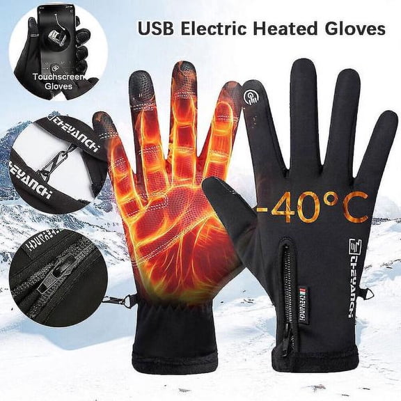 USB Electric Heated Gloves Winter Warm Gloves Non-Slip Touch Screen Cycling Gloves Black Thermostat