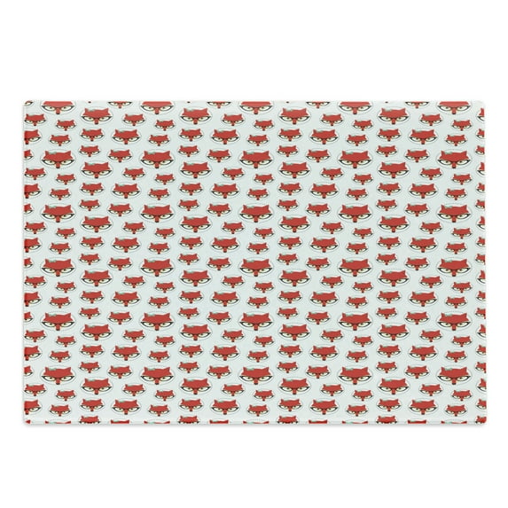 Fox Cutting Board, Cartoon Hipster Lady Glasses and Buckle Inside a Circle of Dots, Decorative Tempered Glass Cutting and Serving Board, Large Size, Mint Green Beige Red, by Ambesonne