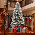 thumbnail image 4 of Bingirl 7.5FT Snow Flocked Pre-Lit Artificial Christmas Tree with Pinecones - Hinged Structure, Foldable Metal Stand, Easy Setup for Holiday Decor, 4 of 7