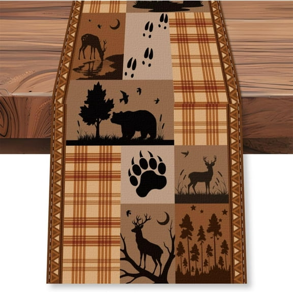 Vintage Bear Deer Elk Table Runner 13x72 Inch Retro Forest Animal Farmhouse Kitchen Dining Table Decoration Rustic Cabin Country Tables Runners for Home Kitchen Holiday Housewarming Gift