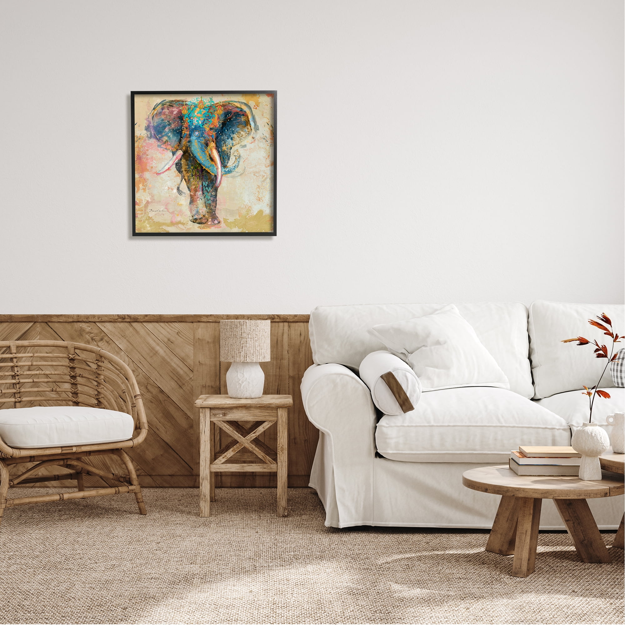 Stupell Vivid Elephant Collage Pattern Animals & Insects Painting Black Framed Art Print Wall Art