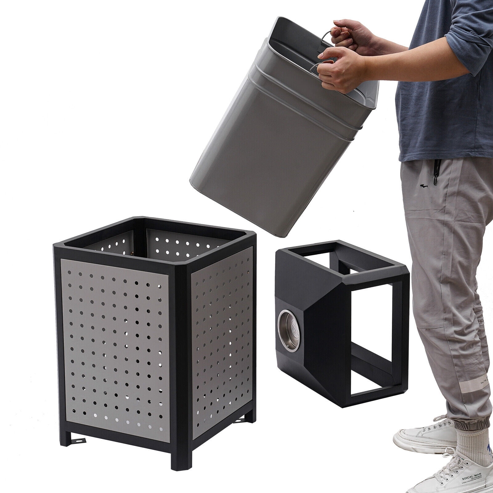 16*33.25inch Grey Commercial Waste Container Outdoor Trash Can Garbage Enclosure Build-in Ashtray