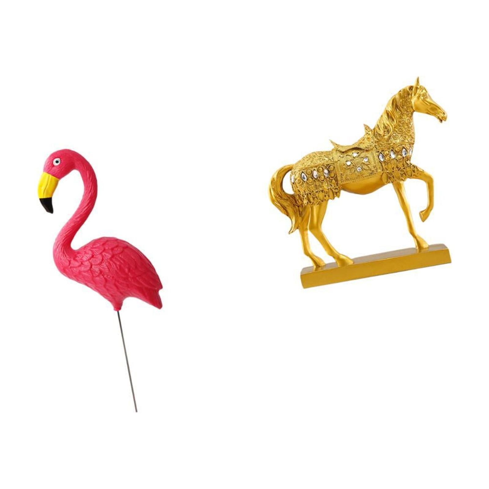 Miulika Flamingo Bird Statue Figurine Yard Art Ornament Horse Sculpture Resin Figurines Animal Engraved Garden Accessories for Home Office Decor Holiday Spring