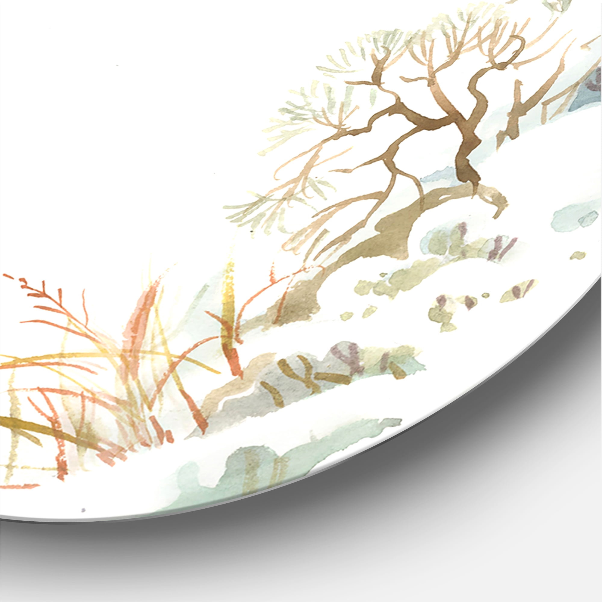 Designart 'Pine Forest In Snowy Winter Mountains' Traditional Circle Metal Wall Art 36x36 - Disc of 36