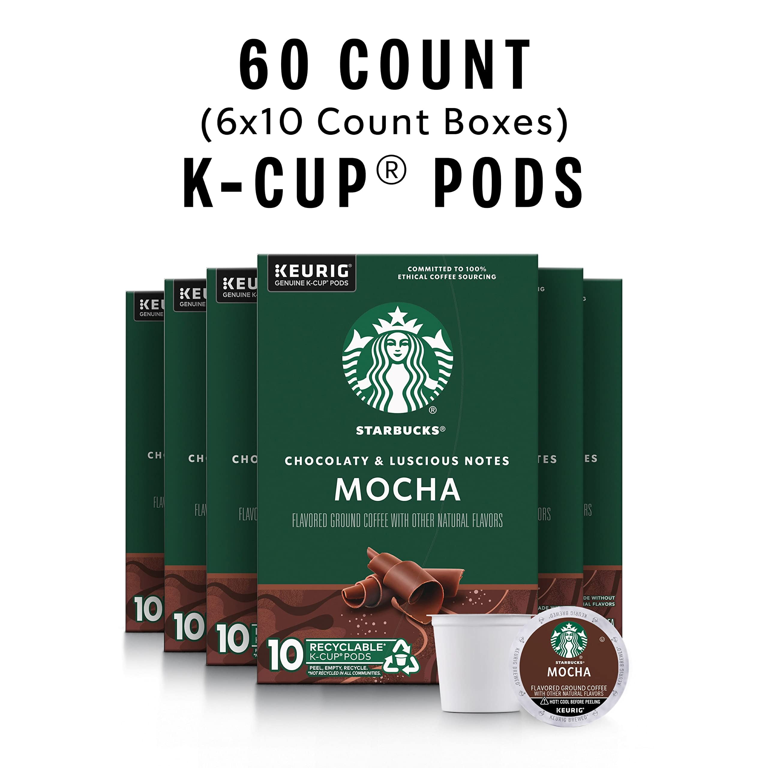 Starbucks Medium Roast K-Cup Coffee Pods — Mocha For Keurig Brewers — 6 Boxes (60 Pods Total)