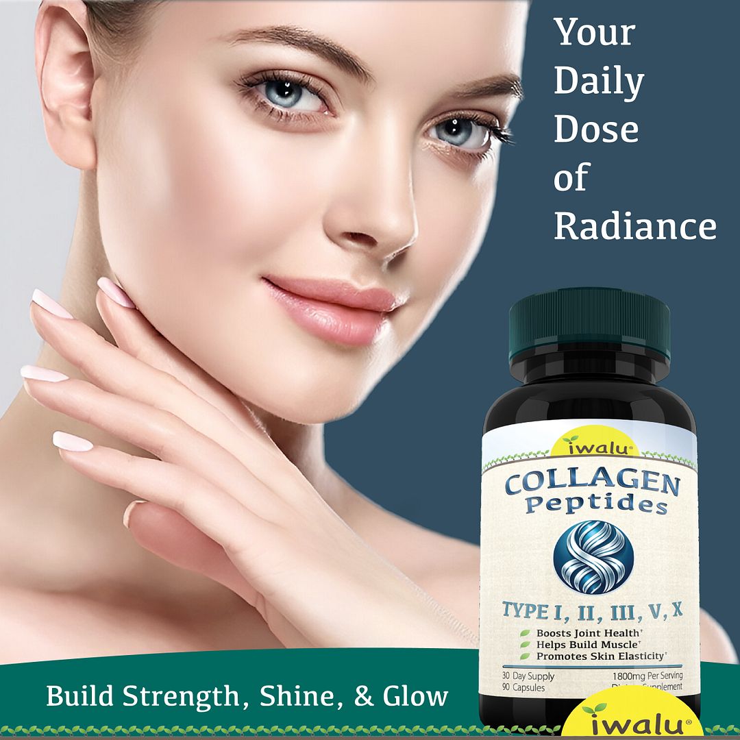 Collagen Peptides Types I II III V X - Joint Health Skin Elasticity Hair Nail Nourishment - Full Spectrum Collagen to Boost Joint Comfort & Skin Hydration - 90 Capsules - NSF Certified - iwalu USA