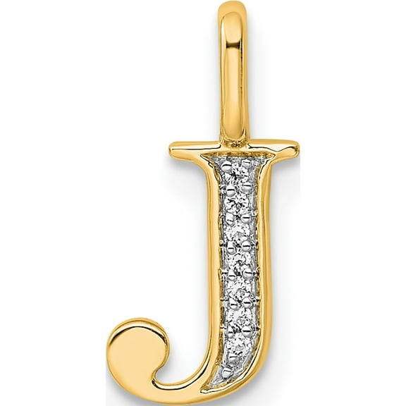 14K Yellow Gold Diamond Letter J Initial Pendant(Length 15.56) - Jbsp