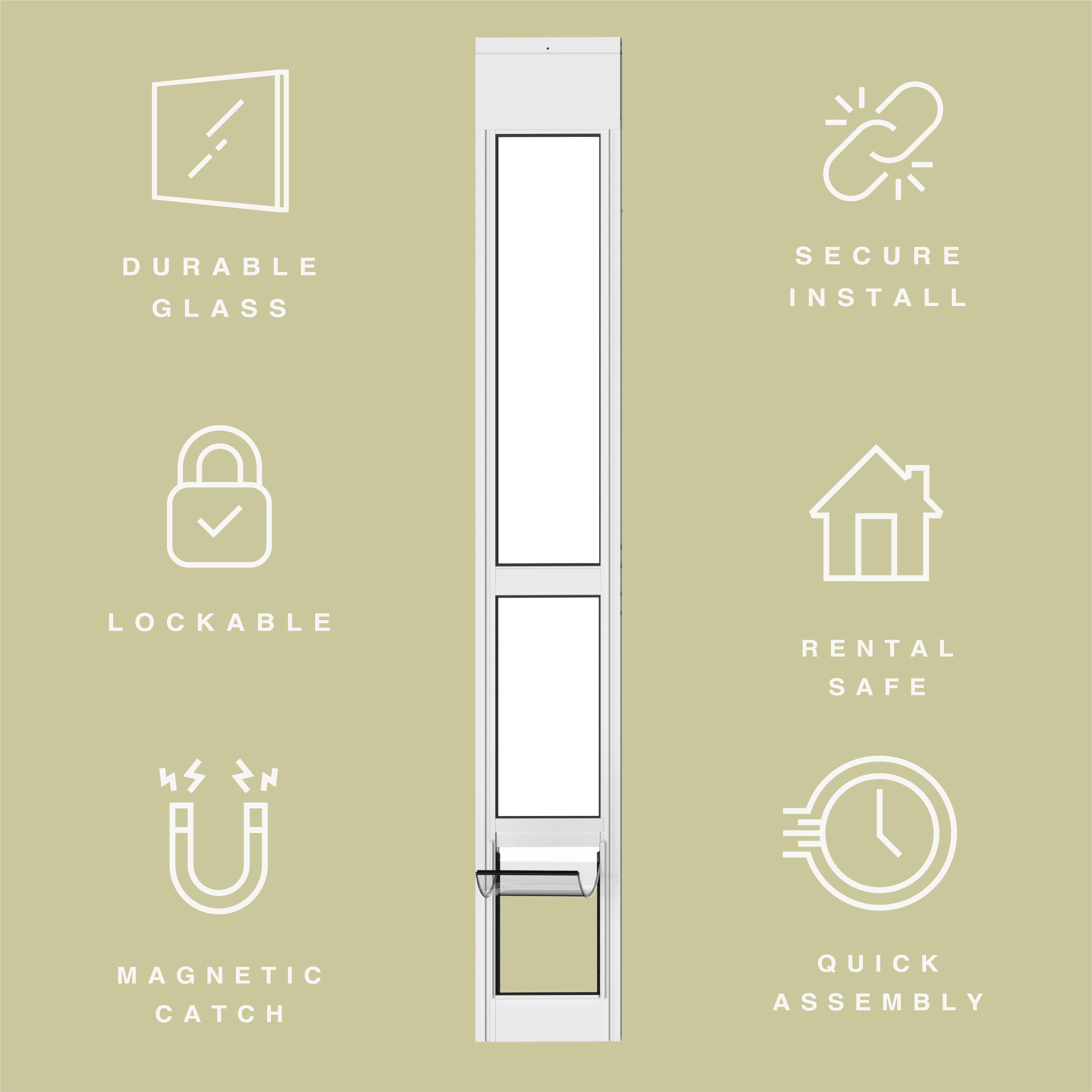 Hakuna Pets Medium White Glass Sliding Door Patio Pet Door, With Lockable Flap, Suitable for Most Sliding Doors