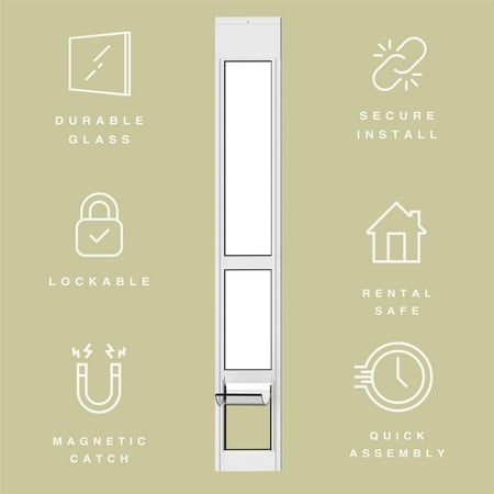 Hakuna Pets Medium White Glass Sliding Door Patio Pet Door, With Lockable Flap, Suitable for Most Sliding Doors