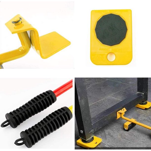 1 juego de herramientas para levantar y mover un elevador de muebles para levantar muebles y equipos pesados, 1 varilla de elevación y 4 rodillos móviles (Amarillo) ShuxiuWang 9024715359995