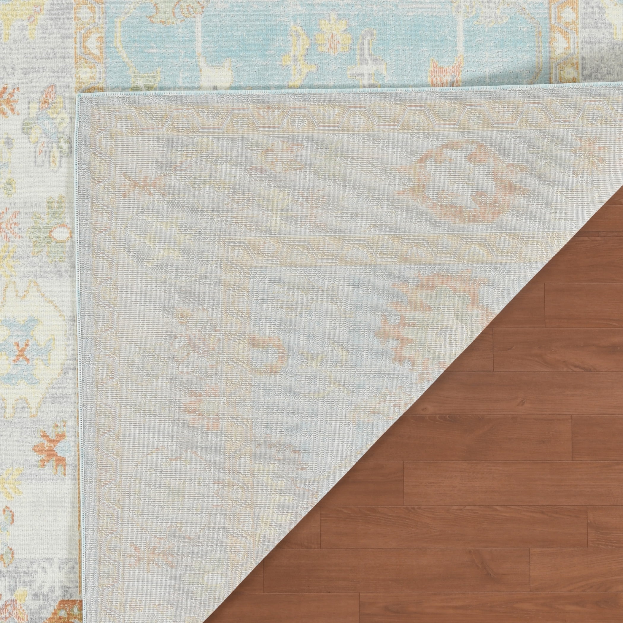Luxee Designs Bohemian Style Bordered Indoor/Outdoor Area Rug 5x7 for High Traffic Area - Aqua/Beige