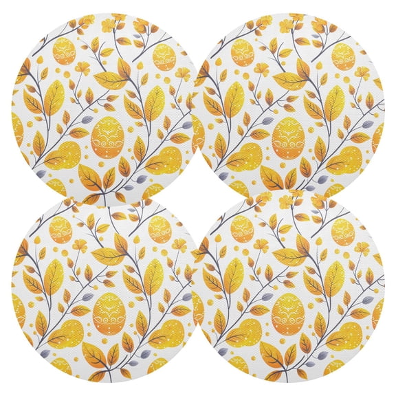 Ryvnso Easters Egg and Leaves Round Plate Mats Dining Table Placemat Set of 4 for Holiday Decoration