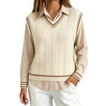 thumbnail image 3 of Women's Cable Knit V Neck Sweater Vest Ribbed Crop Tank Top | Cropped Sleeveless Pullover Trendy Loose Fit Fall Fashion College Style, 3 of 5