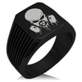 thumbnail image 1 of Stainless Steel Biohazard Skull Gas Mask Needle Stripe Pattern Biker Style Polished Ring, 1 of 1