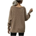 thumbnail image 3 of IROINNID Deals Pullover Sweater for Women Autumn/Winter Off Shoulder Round Neck Pullover Knitted Loose Sweater,Khaki, 3 of 6
