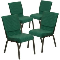 Flash Furniture 4 Pack 18.5''W Stacking Church Chair in Green Patterned Fabric - Gold Vein Frame