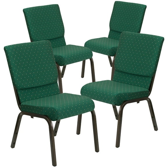 Flash Furniture 4 Pack 18.5''W Stacking Church Chair in Green Patterned Fabric - Gold Vein Frame