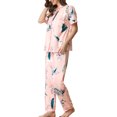 thumbnail image 4 of Conjuntos de pijama para mujeres INSPIRE CHIC, camisa de botones con pantalones largos, 2 piezas, ropa de noche, pijamas, color rosa y verde, 4 of 5