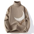 thumbnail image 5 of Men's Sweater Moon Printed Knitwear Patchwork Warm Pullovers Autumn Winter New Christmas Jumpers Korean Street Knit (Khaki,Asian-XXL), 5 of 7