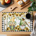 thumbnail image 2 of Placemats Set of 4, Sunflower Gnomes Woven Placemat, Linen Place Mats for Kitchen/Dining Tables, Spring Farmhouse Country Daisy Leaf Plaid Washable Table Mats for Party, 2 of 8